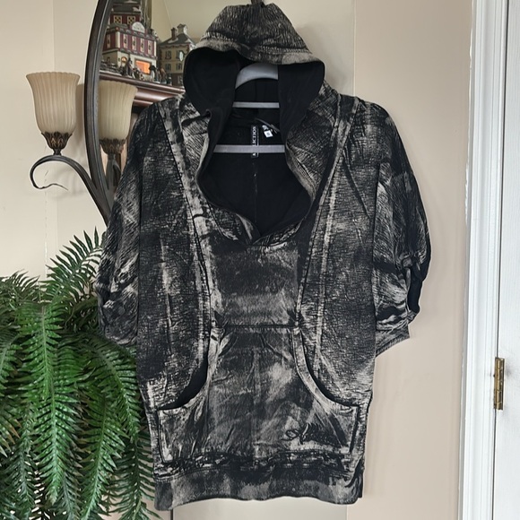 NWOT Affliction Pullover Hoodie Sweatshirt Dolman Sleeve Black Distressed Cotton - Picture 3 of 11